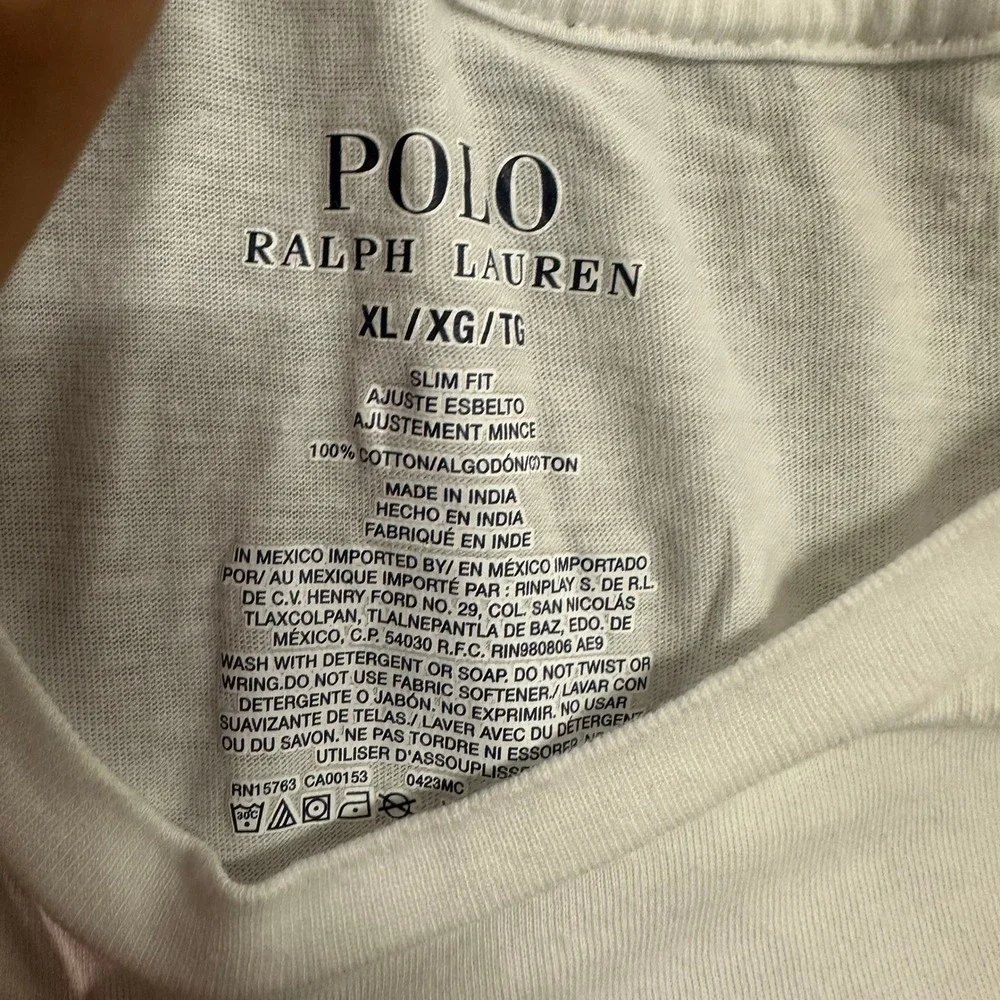 Polo Ralph Lauren T-Shirt Mens Size XL White Slim Fit Cotton Crew Neck Pony Logo